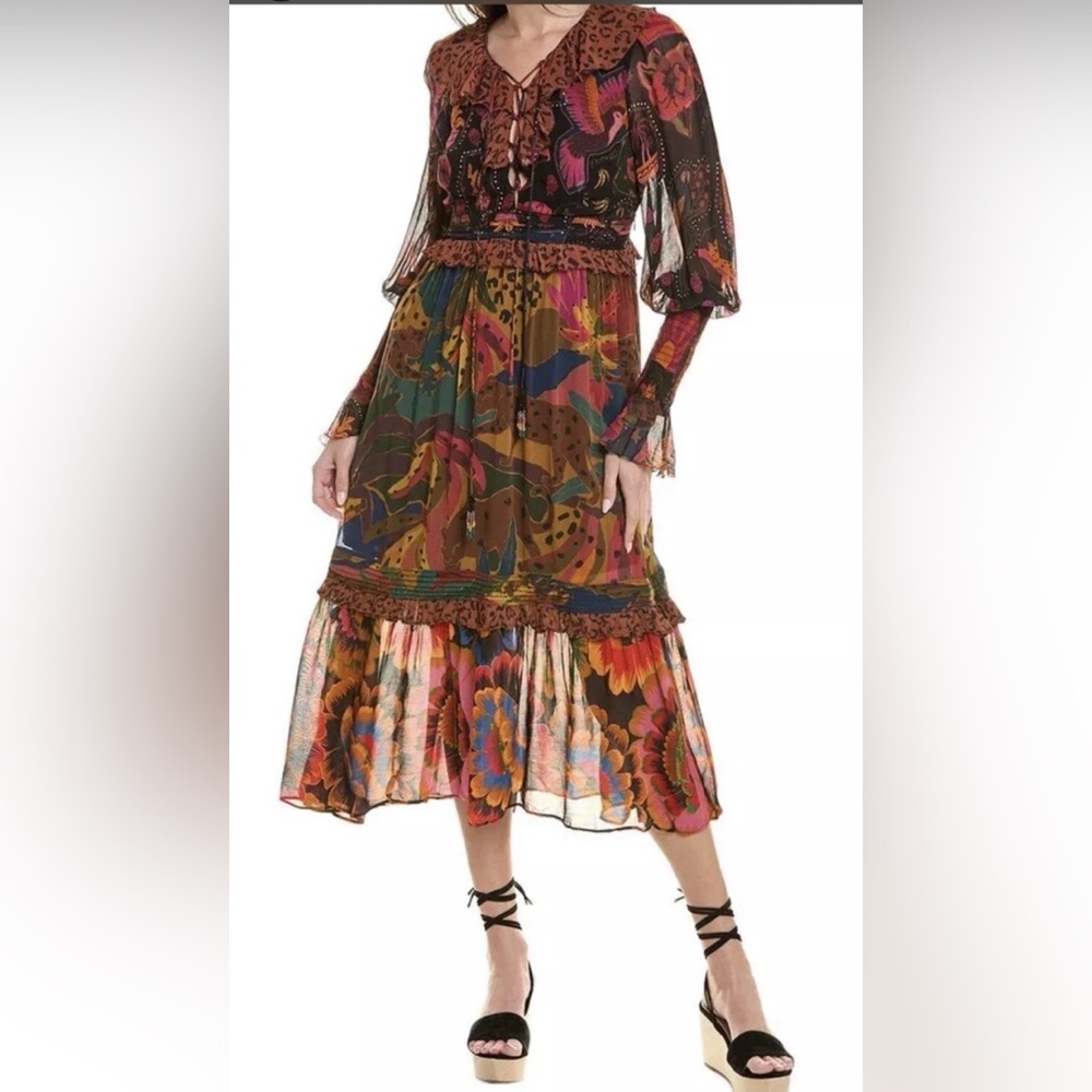 FARM RIO LEOPARD Tropical Jungle Print Dress SIZE SMALL